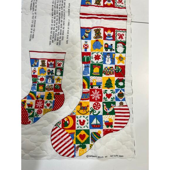 Vintage 2 Quilted Stocking Fabric Panel Spring Mills #4673 Red Yellow Green Blue - Picture 1 of 5